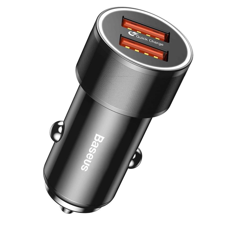 Baseus kis csavar Univerzális smart autós töltő 2 USB Quick Charge 3.0 QC 3.0 36W fekete (CAXLD-B01)