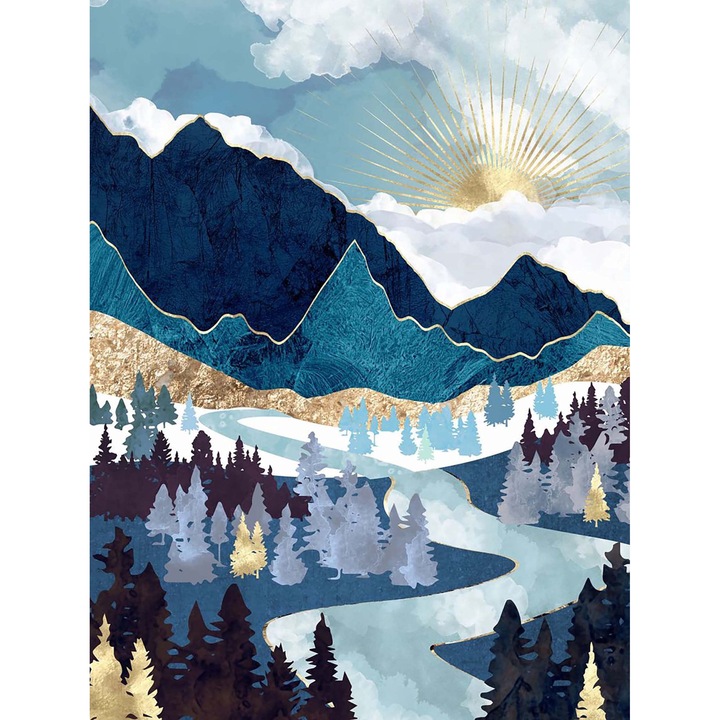 Kit pictura cu diamante 5D, Model peisaj, 30x40 cm, Multicolor