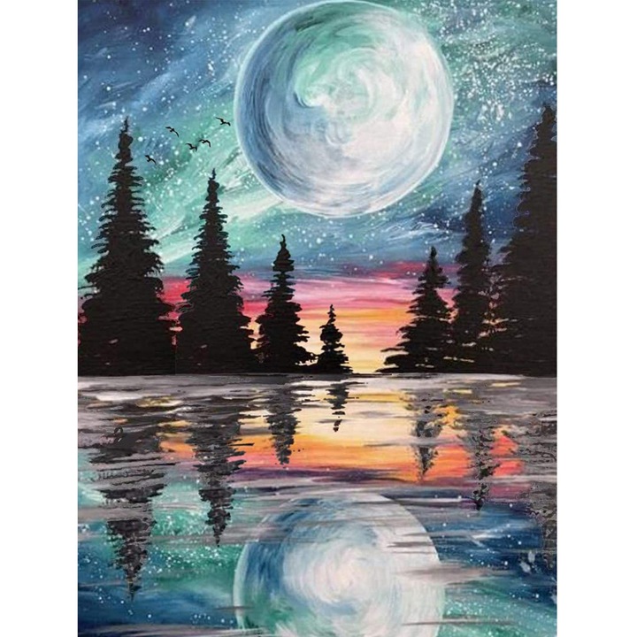 Kit pictura cu diamante 5D, Model peisaj, 30x40 cm, Multicolor