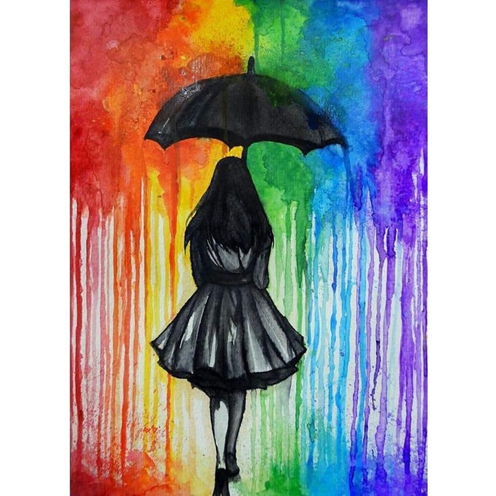 Kit pictura cu diamante 5D, Model fata, 30x40 cm, Multicolor