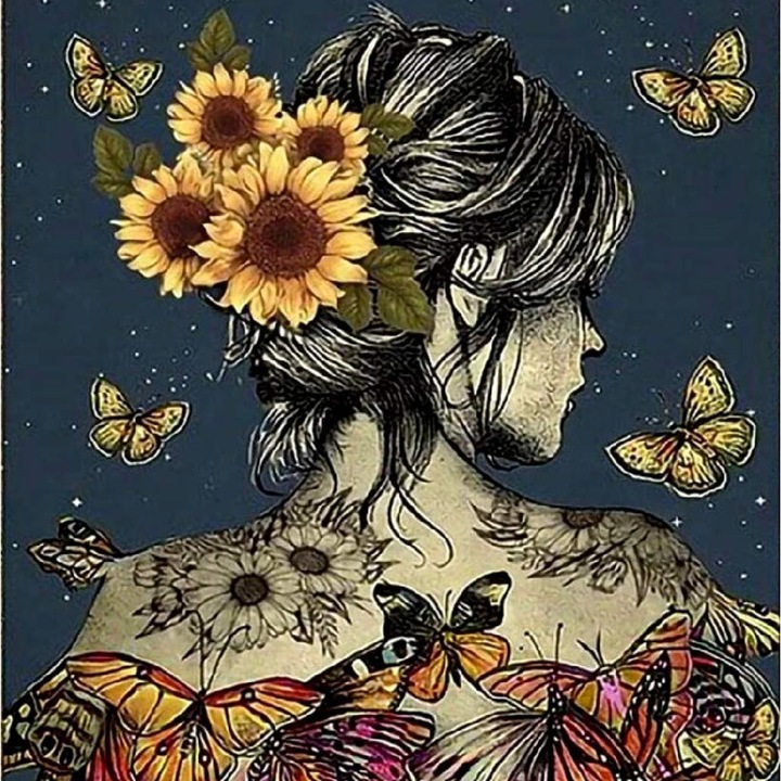 Kit pictura cu diamante 5D, Model frumusetea fluturelui, 35x35 cm, Multicolor