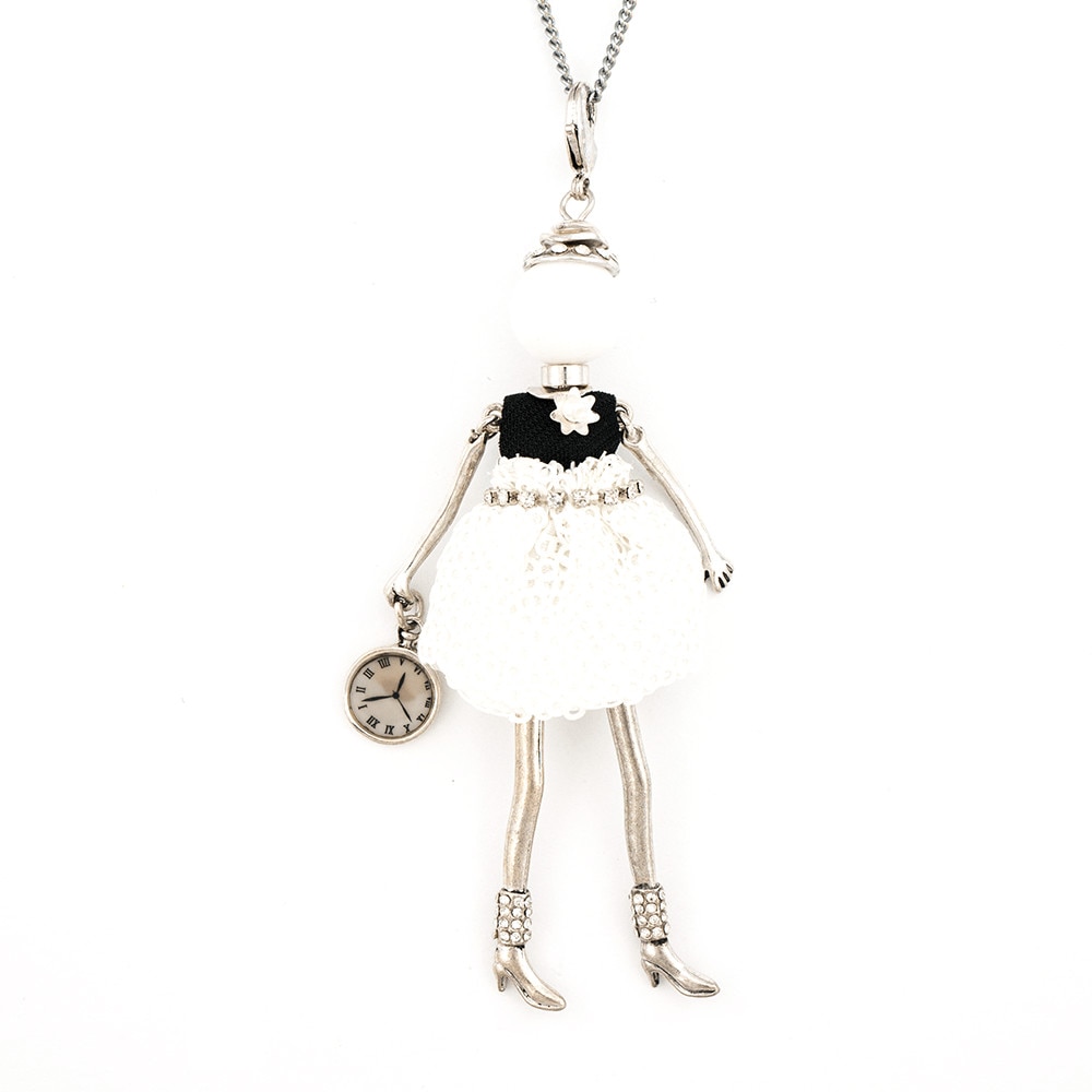 Pandantiv cu lant Bambola in Stile Parigino Lux-Silver, Haute Couture Style by Roxannes - Bambole Milanesi, Alb/Negru 42377-Silver