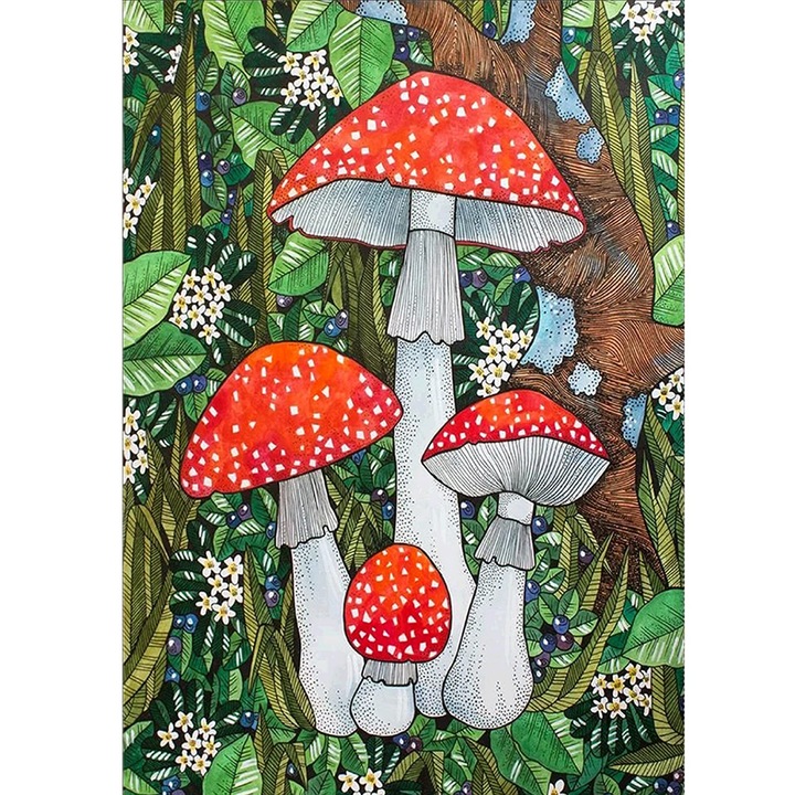 Kit pictura cu diamante 5D, Model ciuperca, 30x40 cm, Multicolor