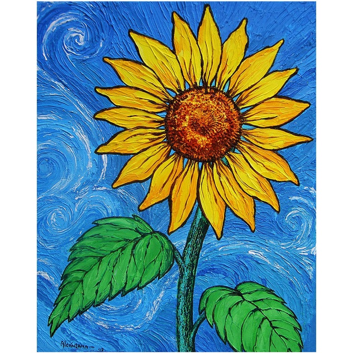 Kit pictura cu diamante 5D, Model floarea soarelui, 30x40 cm, Multicolor