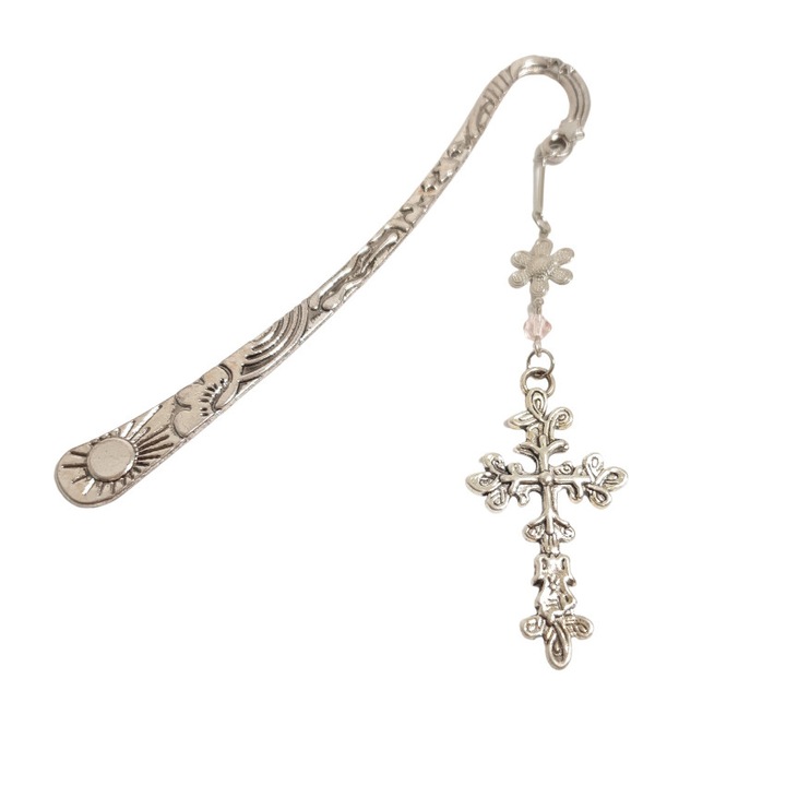 Semn de carte, floricica metalica, margica roz si cruciulita, Eurozone