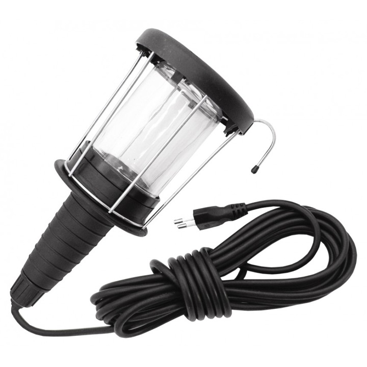 Lightex hordozható lámpa, 10W, E27, IP20, RL, PL510 B, PVC rács, fekete