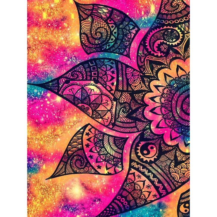 Kit pictura cu diamante 5D, Model flori, 30x40 cm, Multicolor