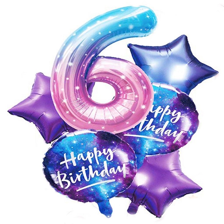 Buchet 6 baloane folie, cifra 6, multicolor