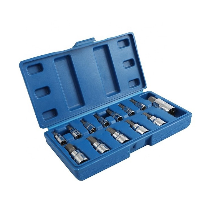 13 bites hatszögű aljzatkészlet, 1/4 '' 1/2 "3/8" PVC tárolódobozzal