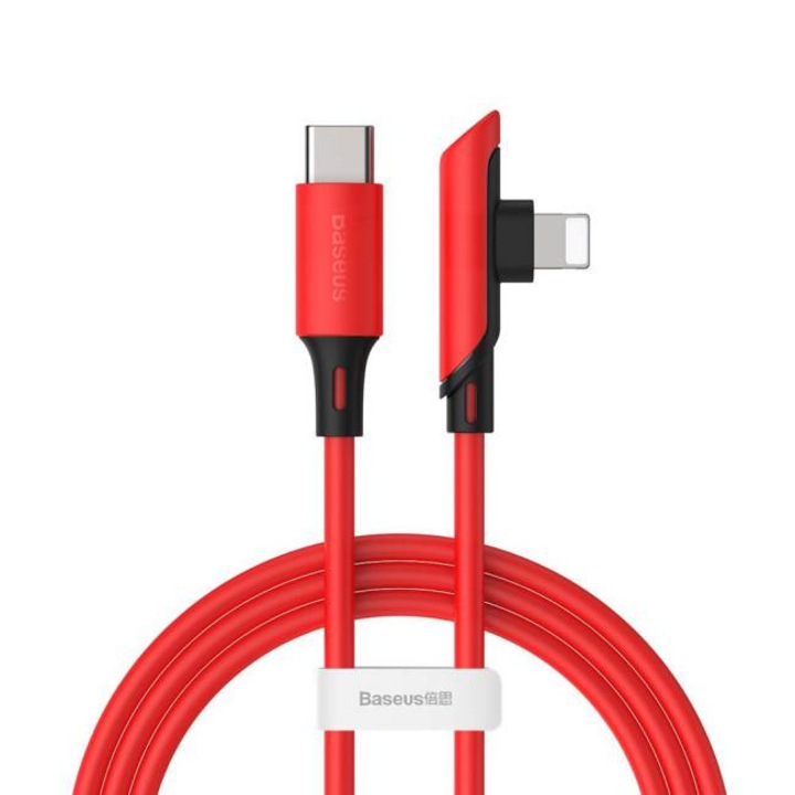 Baseus Színes könyök szögben kábel oldali csatlakozóval USB Typ C PD 18W - Lightning 1,2m piros (CATLDC-A09)