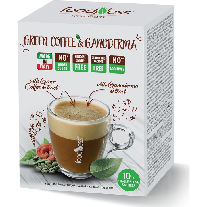 Mix solubil Foodness cu aroma de cafea verde si Ganoderma, 10 plicuri x 20g, 200g