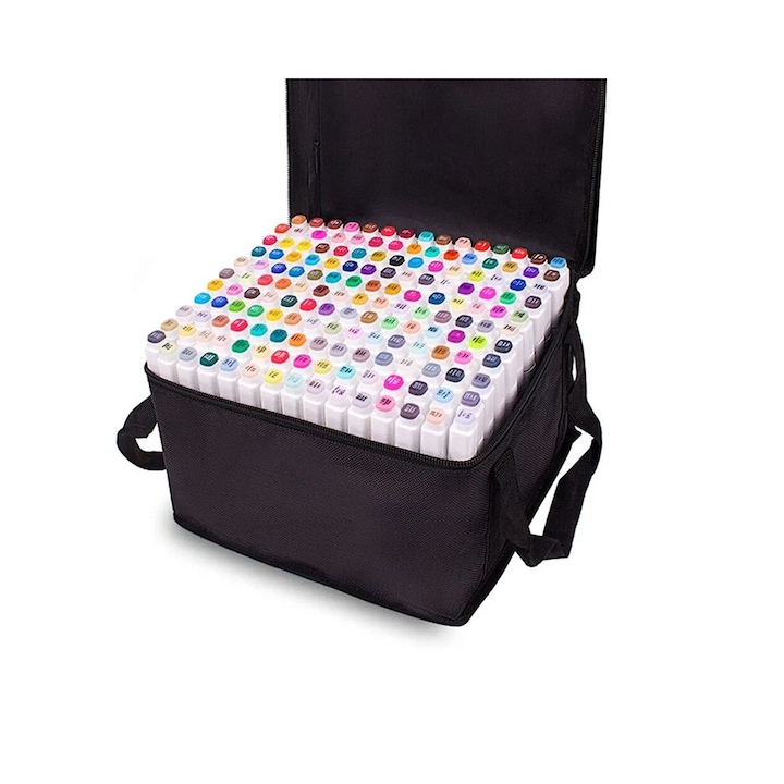 Set 168 bucati markere touchfive multicolor cu 2 capete si geanta