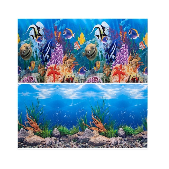 Фонов стикер за аквариум, Двустранен, Риби, 50х100 см