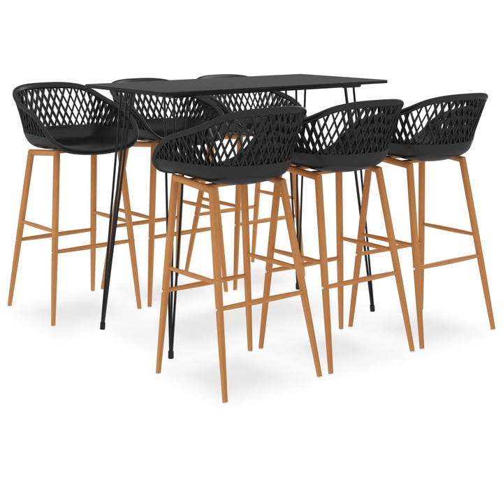 Set mobilier de bar vidaXL, 7 piese, negru, 29.25 kg