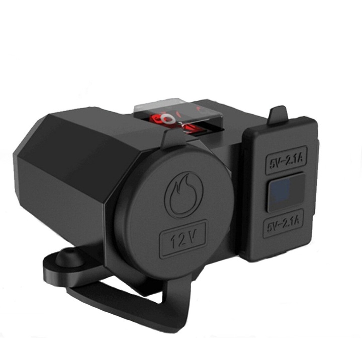 Mufa bricheta moto IdealSTORE cu USB si volmetru, 12V, 2xUSB 5V 2.1A