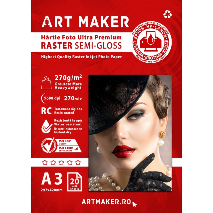 Hartie foto Raster, Premium, 270g/mp, A3, 20 coli