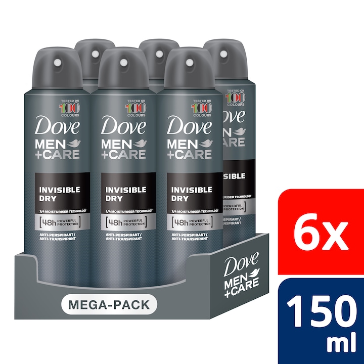 DOVE MEN+CARE Invisible Dry férfi izzadásgátló dezodor, 6x150 ml