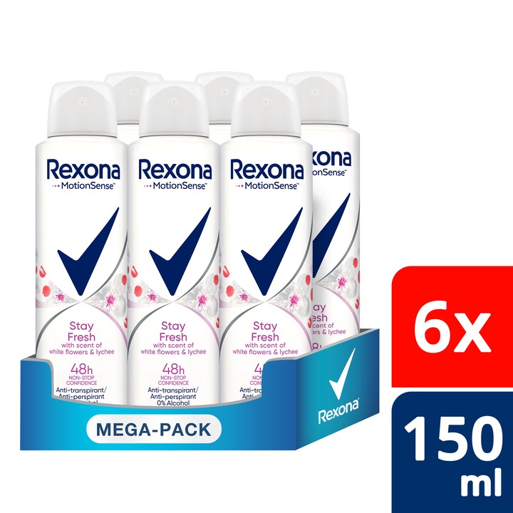 REXONA White Flower&Lychee női izzadásgátló dezodor, 6x150ml