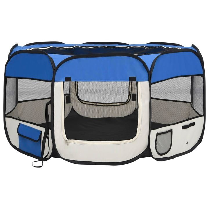 Tarc caini pliabil cu sac de transport vidaXL, albastru, 125x125x61 cm, 1.55 kg