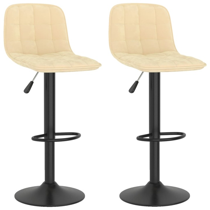 Set 2 Scaun de bar, vidaXL, Catifea, Crem 42,5 x 45 x 84-105 cm