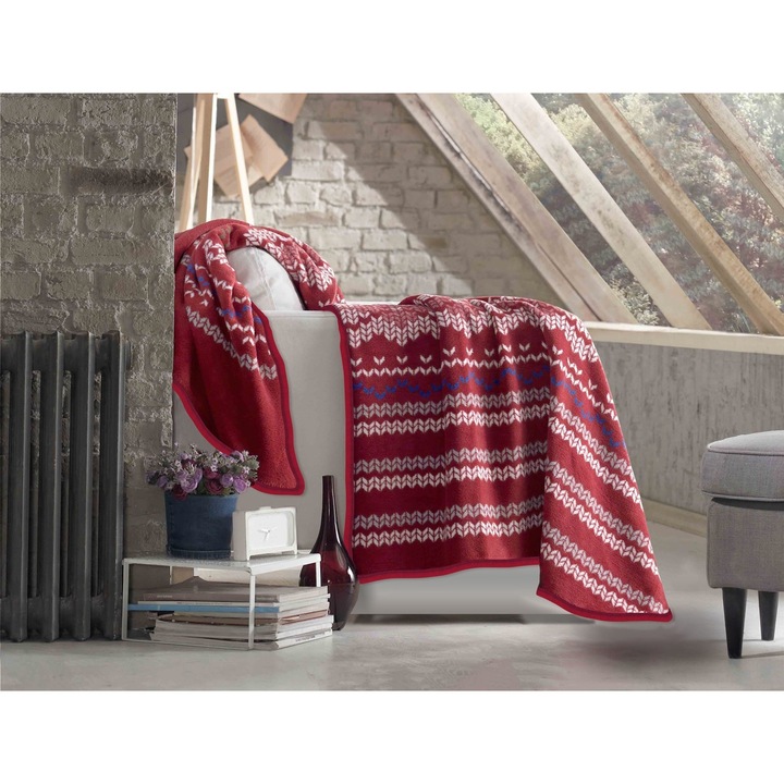 Patura 17129A, Darymex, Acril/Bumbac/Poliester, 150x200 cm, Rosu/Alb