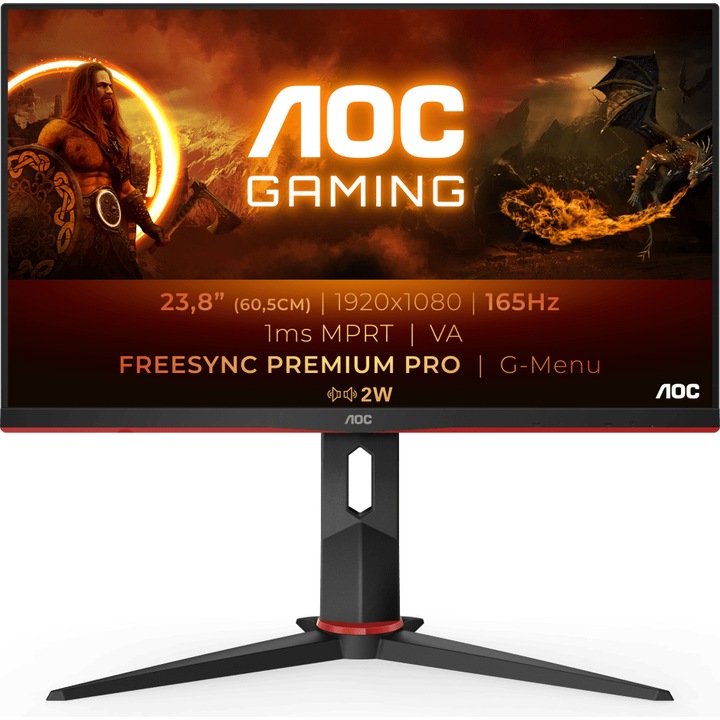 AOC 24G2SAE/BK Gaming Monitor 23,8", VA, Full HD, DisplayPort, 165 Hz, AdaptiveSync, Vesa, fekete/piros