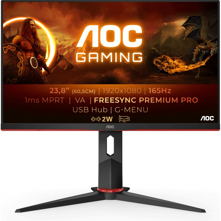 AOC 24G2SU LED VA Gaming monitor, 23.8", Full HD, DisplayPort, 165Hz, AdaptiveSync, VESA, Fekete/Piros