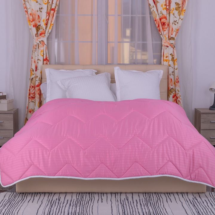 Polipamut damaszt gyapjú paplan 160 x 210 cm, bolyhos, rózsaszín