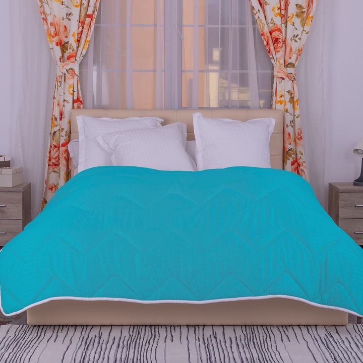 Polipamut damaszt gyapjú paplan 160 x 210 cm, Pucioasa, Türkiz