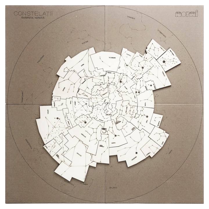 Puzzle Constelatii Emisfera Nordica, 46 piese individuale, 50x50cm, lemn natur, carton