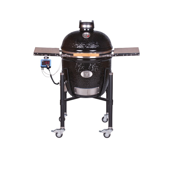 Grill ceramic cu carbuni Monolith Classic Bbq Guru-Serie 2.0 negru cu suport metalic 78 x 59 cm