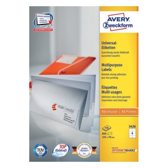 Etichete Avery Zweckform 3426, universale 8/A4, 105x70mm, 100 coli/top