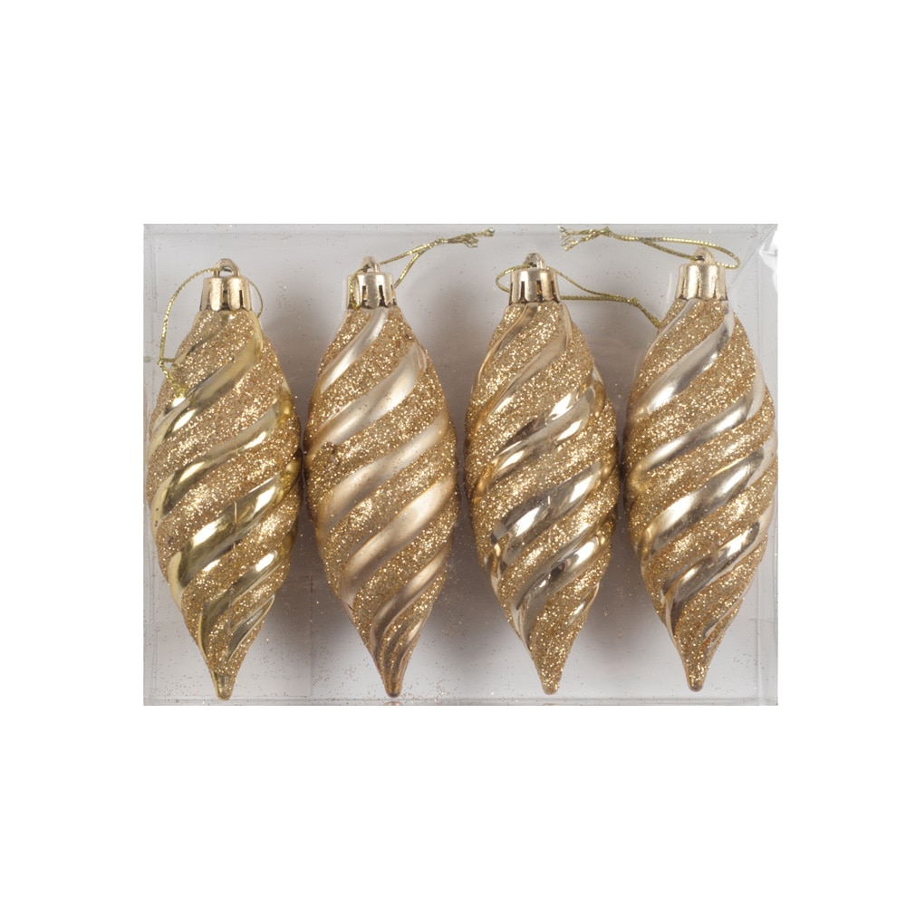 Set 4 globuri eNoelle, model conuri gliterate si lucioase, auriu, 10 cm