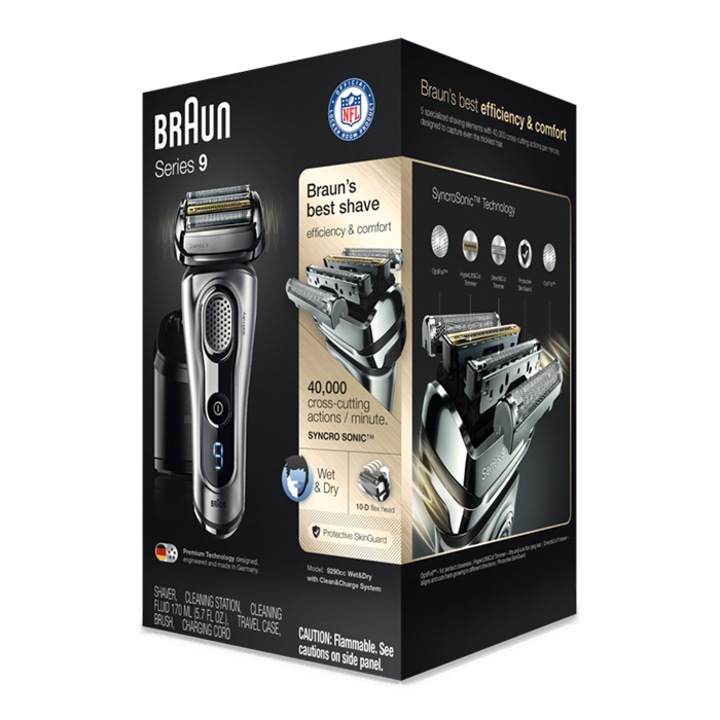 Braun 9-9290cc WD Wet&Dry Elektromos borotva Clean&Charge Tisztító- és Töltő egységgel, Ezüst