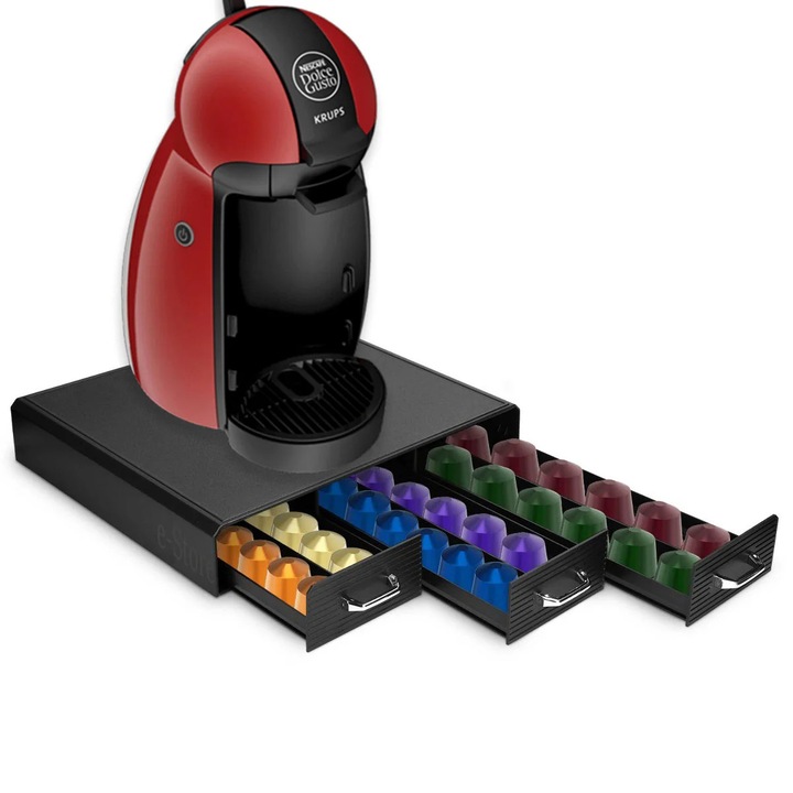 Suport capsule 36 Dolce Gusto/ 48 Nespresso, Lavazza, K-Cup, Tchibo Cafissimo, 3 sertare, orizontal, 32x34x7cm, Callena