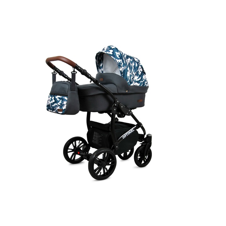 Бебешка количка BabyLUX, 3 в 1, Столче за кола, Тъмносин