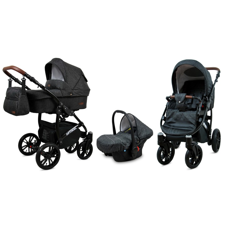 Бебешка количка BabyLUX, OPTIMAL BLACK, 3в1, Черен