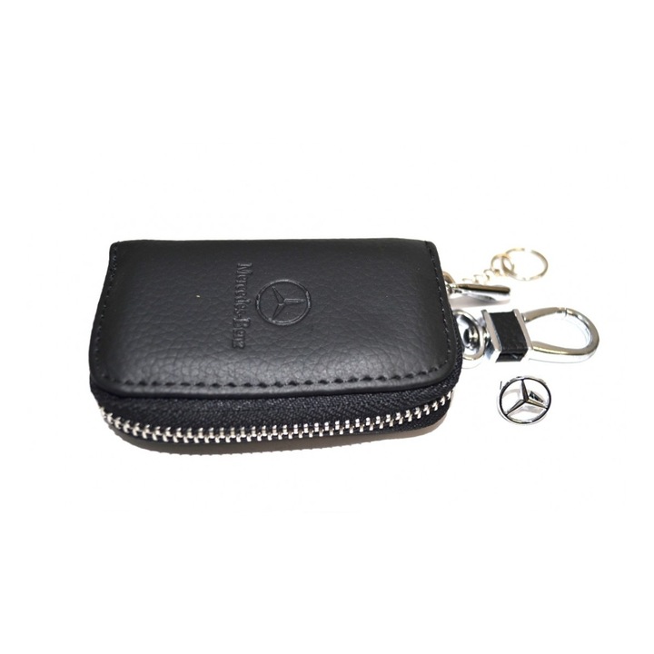 Mercedes Premium modell bőr kulcstartó cipzárral, 8,5 cm hosszú/5 cm széles