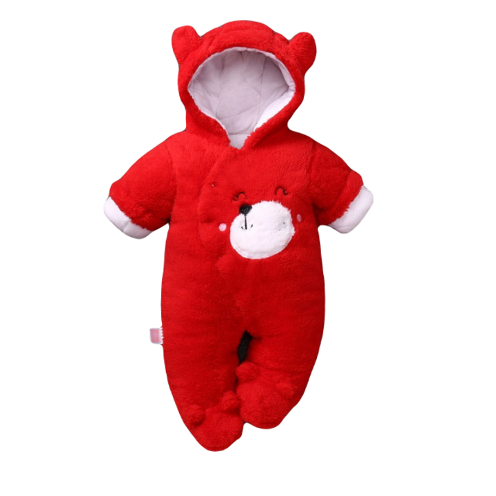 Combinezon Superbaby Plusat - Ursulet, Bumbac, Rosu, 3-6 luni