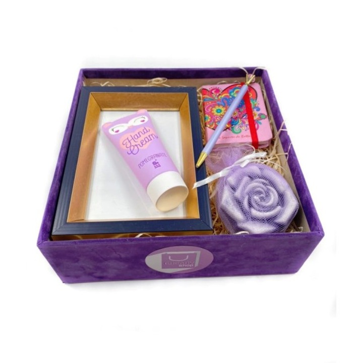 Cutie cadou CREATIVE TOP EVENTS, rama foto, crema maini 50ml, sapun lavanda, agenda