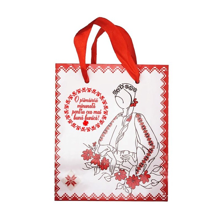 Punguta Cadou Doamna Primavara Urare pentru Bunica, 12x14.5x6cm