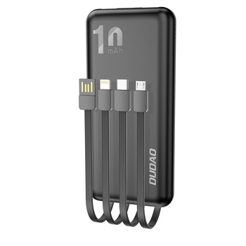 Acumulator extern Dudao, 10000mAh, 2xUSB, 1xUSB-C, 1xMicroUSB, Cablu USB, Lightning, USB-C si MicroUSB inclus, Negru