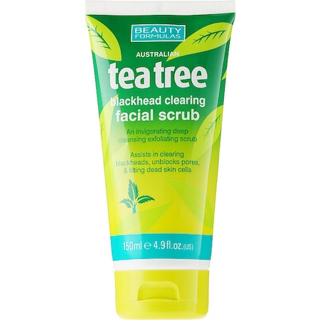 Scrub pentru ten impotriva acneei, anti-sebum cu Ceai Verde BEAUTY FORMULAS Blackhead Tea Tree Clearing Facial Scrub, 150 ml