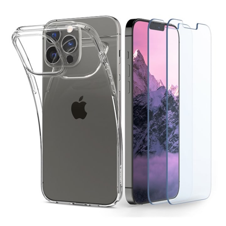 Spigen Crystal Pack Apple iPhone 13 Pro Max Crystal Clear tok, átlátszó + Glas.tR tempered kijelzővédő fólia (2db)
