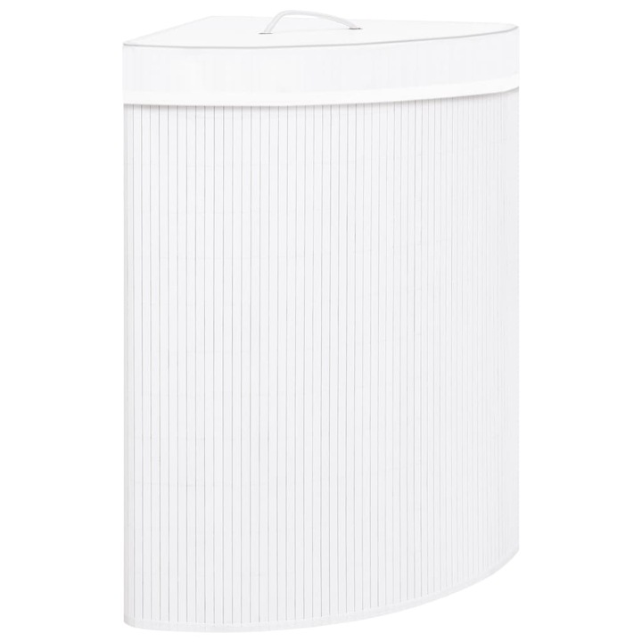 Бамбуков ъглов кош за пране vidaXL, бял, 60 л,52,3 x 37 x 65 см