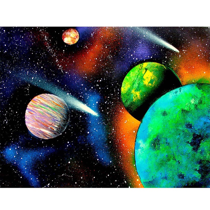 Kit pictura cu diamante 5D, Model planete, 30x40 cm, Multicolor