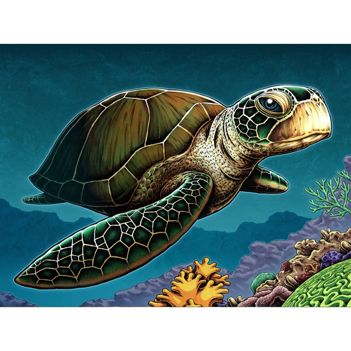 Kit pictura cu diamante 5D, Model broasca testoasa de mare, 30x40 cm, Multicolor