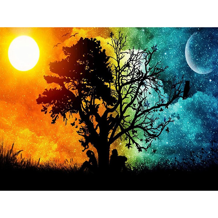 Kit pictura cu diamante 5D, Model zi si noapte, 30x40 cm, Multicolor