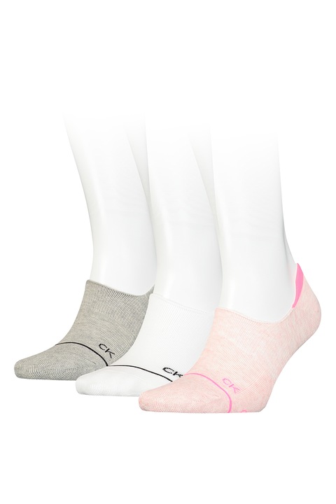 CALVIN KLEIN, Изрязани чорапи с монограм - 3 чифта, Бял/Розово/Сив, One Size