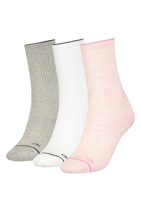 CALVIN KLEIN, Дълги чорапи - 3 чифта, Бял/Сив/Розово, One Size